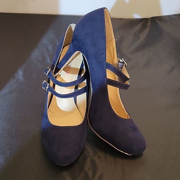 BRAND NEW JUSTFAB RAYNA DARK BLUE SUEDE MARY JANE STYLE WOMEN"S SHOE - Picture 14 of 15